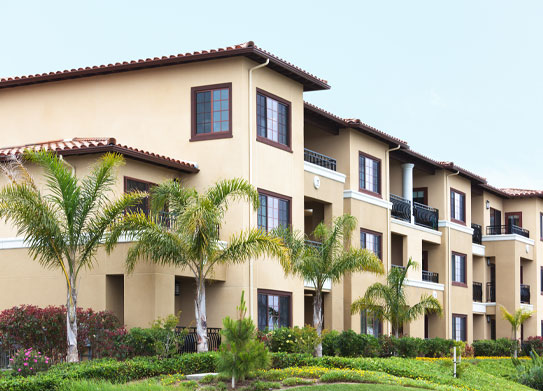 Exterior apartment building with pool